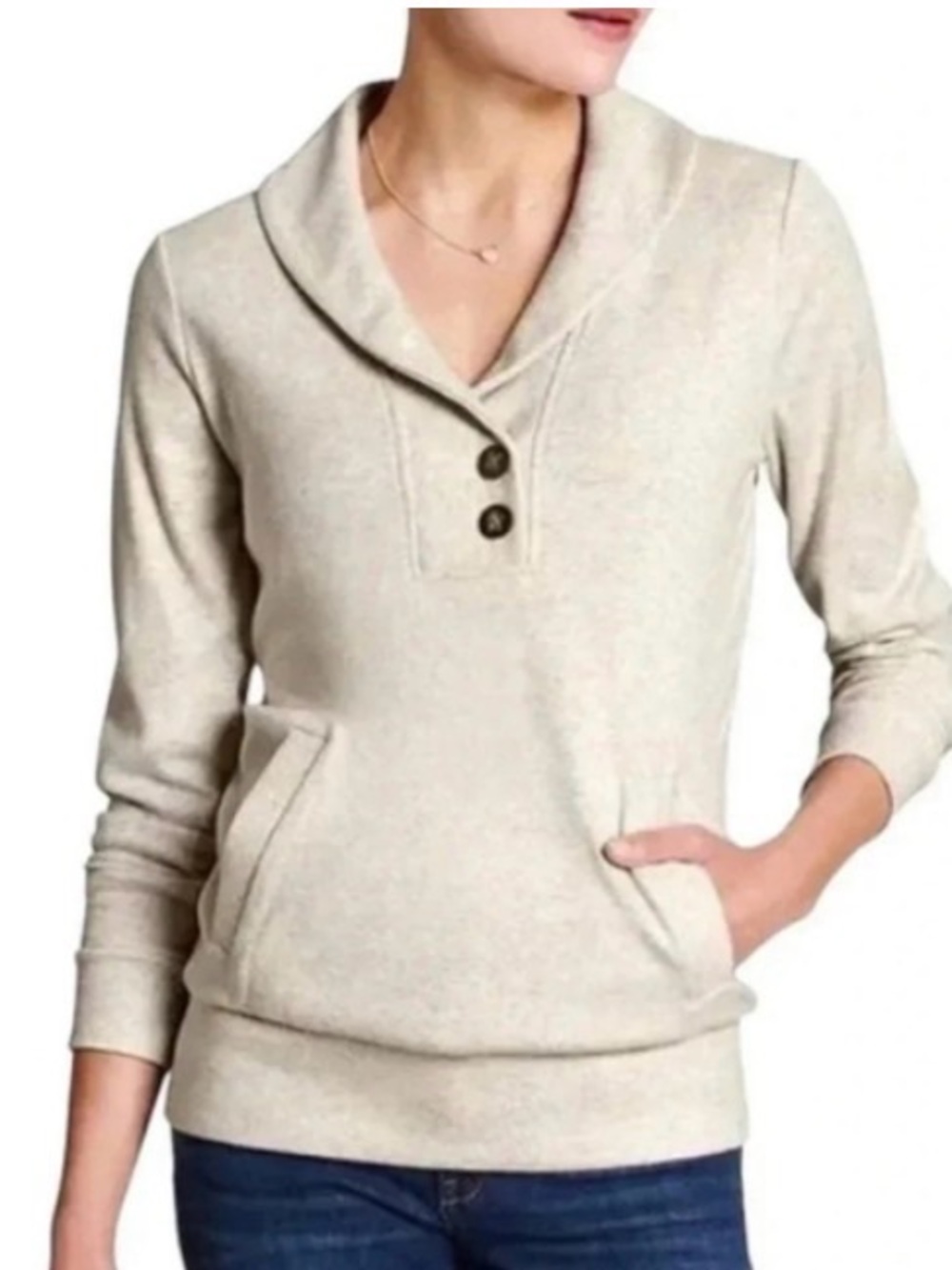 Banana Republic Oversized Pull Over with Pockets Cream Cotton Lightweight Top
